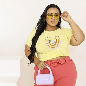 T-SHIRT PLUS SIZE SPREAD ARCO-IRIS DTF AMARELO BEBÊ XG