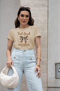 T-SHIRT LAÇO FEEL ANIMAL PRINT DTF BEGE