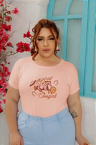 T-SHIRT PLUS SIZE CAVALO COWGIRL DTF ROSA BEBÊ XG