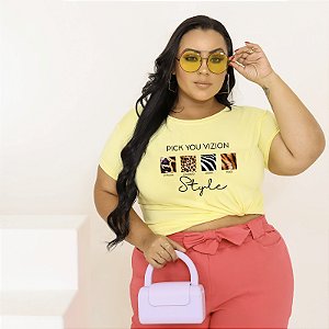 T-SHIRT PLUS SIZE PICK STYLE PRINT DTF AMARELO BEBÊ XG