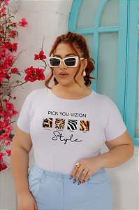 T-SHIRT PLUS SIZE PICK STYLE PRINT DTF BRANCO XG