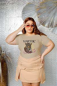T-SHIRT PLUS SIZE MAJESTIC LEOPARD DTF BEGE XG