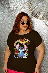 T-SHIRT PLUS SIZE STITCH ARCO-IRIS DTF CHOCOLATE XG