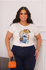 T-SHIRT PLUS SIZE STITCH ARCO-IRIS DTF OFF WHITE XG