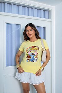 T-SHIRT STITCH ARCO-IRIS DTF AMARELO BEBÊ