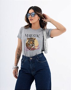 T-SHIRT MAJESTIC LEOPARD DTF CINZA