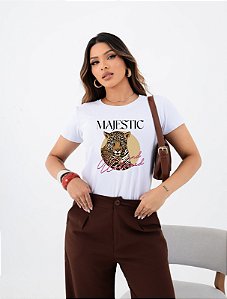 T-SHIRT MAJESTIC LEOPARD DTF BRANCO