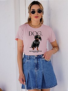 T-SHIRT DOG DACHSHUND DTF ROSA BEBÊ
