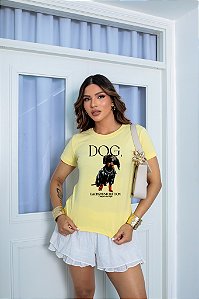 T-SHIRT DOG DACHSHUND DTF AMARELO BEBÊ