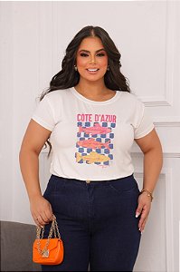 T-SHIRT PLUS SIZE PEIXES CÔTE A'ZUR DTF OFF WHITE XG