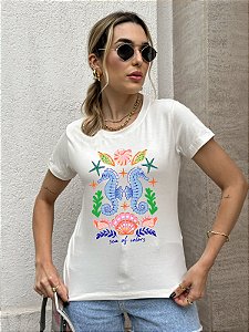 T-SHIRT CAVALO MARINHO SE O DTF BRANCO