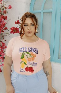T-SHIRT PLUS SIZE FRUTAS FRESH GARDEN DTF ROSA BEBÊ XG