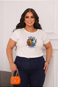 T-SHIRT PLUS SIZE TURMA DO SCOOBY-DOO DTF OFF WHITE XG