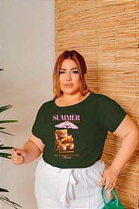 T-SHIRT PLUS SIZE URSO SUMMER SEASON DTF VERDE MILITAR XG