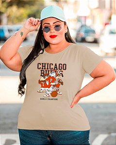 T-SHIRT PLUS SIZE CHICAGO LOONEY TUNES DTF BEGE XG