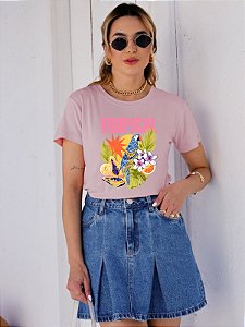 T-SHIRT ARARA TROPICAL DTF ROSA BEBÊ