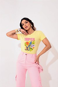 T-SHIRT ARARA TROPICAL DTF AMARELO BEBÊ
