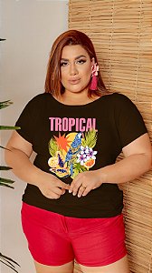 T-SHIRT PLUS SIZE ARARA TROPICAL DTF CHOCOLATE XG