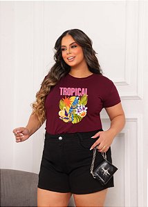 T-SHIRT PLUS SIZE ARARA TROPICAL DTF MARSALA XG