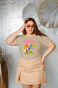 T-SHIRT PLUS SIZE ARARA TROPICAL DTF BEGE XG