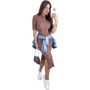VESTIDO MIDI GOLA ALTA ANIMAL PRINT