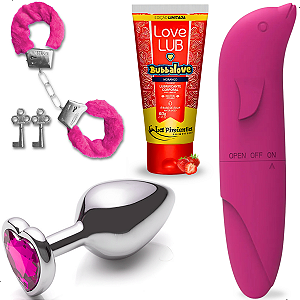 Lubrificante Intimo+ Algema Fetiche+vibrador+plug Anal M 4 Itens