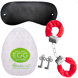 Kit Algema Pelucia + Venda + Egg Masturbador Clicker - Sex Shop