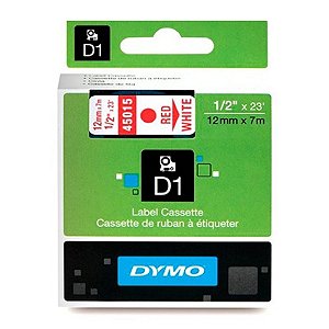 Fita Poliéster D1 Rotulador Dymo LM 12 MM X 7 M Vermelho/Branco Ref.: 45015