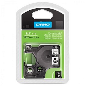 Fita Permanente D1 Rotulador Dymo LM 12 MM X 5.5 M Preto/Branco Ref.: 16955