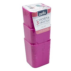 Kit com 3 Porta Objetos Dello Rosa 6413-Q