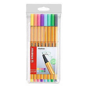 Estojo Canetas Hidrográficas Stabilo Point 88 c/ 8 unidades Cores Pasteis