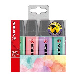 Estojo Marca Texto Stabilo Boss c/ 4 Unidades Cores Pasteis