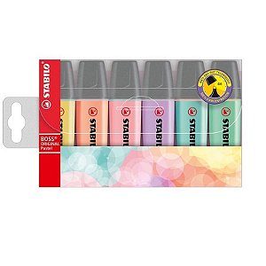 Estojo Marca Texto Stabilo Boss c/ 6 Unidades Cores Pasteis