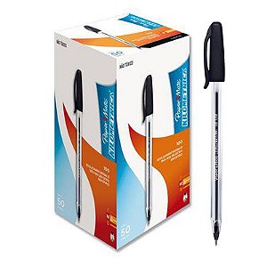 Caneta Esferográfica Kilométrica 100 Paper Mate Preta CX C/ 50 Un