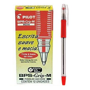 Caneta Esferográfica Pilot BP-S Grip 1.0 Vermelha CX C/ 12 Un