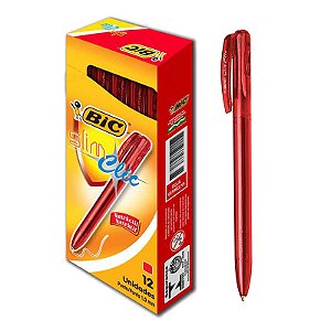 Caneta Esferográfica BIC Retrátil Slim Clic Vermelha CX C/ 12 Un