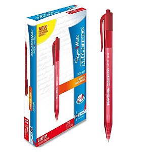 Caneta Retrátil Esferográfica Paper Mate Kilometrica 100 Rt Vermelha CX C/ 12 Un