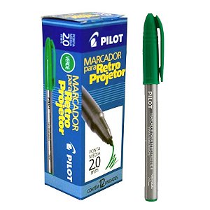 Pincel Permanente Retroprojetor 2.0 Pilot Verde CX C/ 12 Un