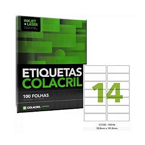 Etiqueta Adesiva Carta CC182 33,9 x 101,6 mm 100 Folhas - Colacril