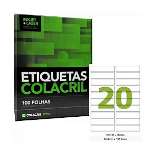 Etiqueta Adesiva Carta CC181 25,4 x 101,6 mm 100 Folhas - Colacril