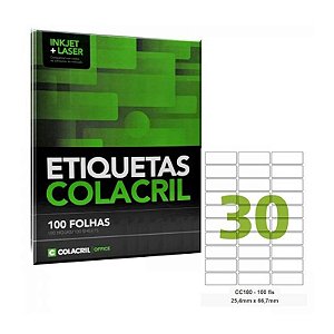Etiqueta Adesiva Carta CC180 25,4 x 66,7 mm 100 Folhas - Colacril