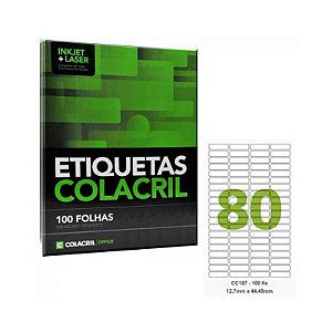 Etiqueta Adesiva Carta CC187 12,7 x 44,45 mm 100 Folhas - Colacril
