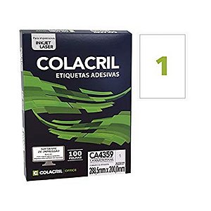Etiqueta Adesiva Laser A4 CA4359 288,5 x 200 mm 100 Folhas - Colacril