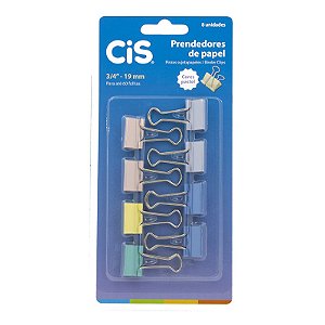 Prendedor de Papéis Binder Clips Pastel 58.1800 19mm CIS 8 Unidades