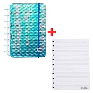 Caderno Inteligente Azul Holográfico M + Refil Pautado