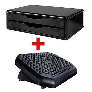 Suporte Monitor Black Piano 2 Gavetas + Apoio Pés