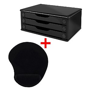 Suporte Monitor Black Piano 3 Gavetas + Pad Mouse