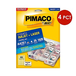 Etiqueta Pimaco InkJet+Laser Branca A4 251 C/4 PCT