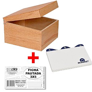 Fichario De Mesa Madeira 3x5 + Indice A/Z + Ficha Pautada