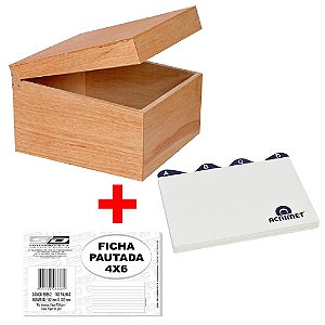 Fichario De Mesa Madeira 4x6 + Indice A/Z + Ficha Pautada